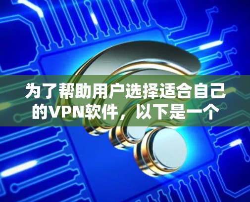为了帮助用户选择适合自己的VPN软件，以下是一个清晰的分步指南